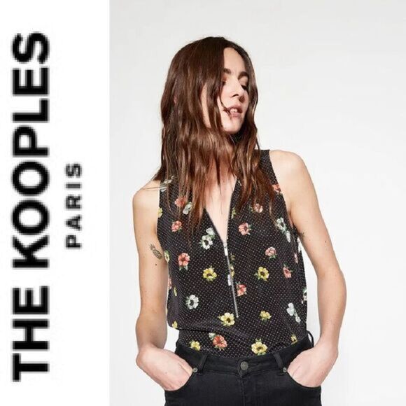 THE KOOPLES Womens 100% Silk Camellia Dots Tank Top Size Small S - Picture 1 of 12